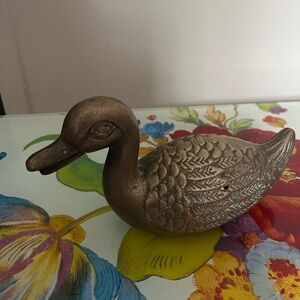 Brass Duck Figurine - Sculpted Feather Details, Antique Finish